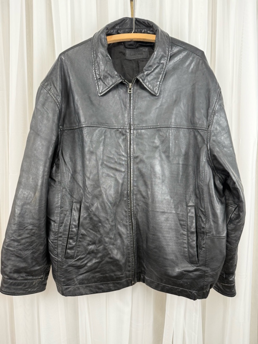 Savile Row Men's Black Leather Zip-Up Jacket size XXL